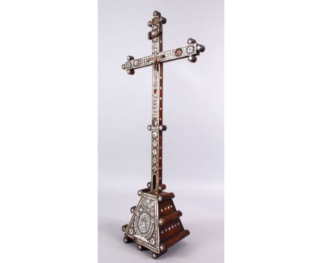 A GOOD EARLY JEWISH JUDAICA WOOD &amp; MOTHER OF PEARL CRUCIFIX, the crucifix with inlays using mother of pearl, with ivory s