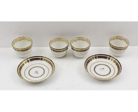 A COLLECTION OF EARLY 19TH CENTURY DERBY PORCELAIN TEA WARES comprising; four tea bowls and two saucers, cobalt blue bands, g