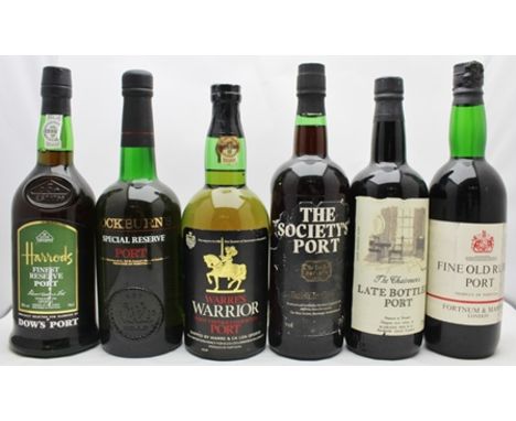 SIX BOTTLES OF PORT; Fortnum &amp; Masons 1980's Fine Old Ruby, The Wine Society's Martinez Gassiot, Harrod's Finest Reserve 