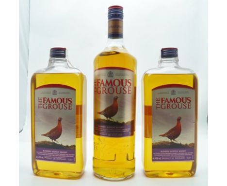 FAMOUS GROUSE Blended Scotch Whisky, 2 x 1 litre flasks and 1 x 1 litre bottle 