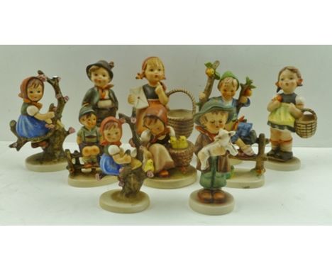 A COLLECTION OF TEN GOEBEL HUMMEL CERAMIC FIGURINES, tallest - 15cm high 