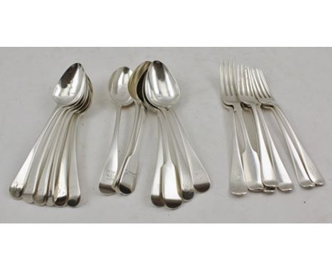 RICHARD CROSSLEY A SET OF SIX GEORGE III SILVER DESSERT SPOONS, London 1799, "R" monogram to the handle terminals, together w