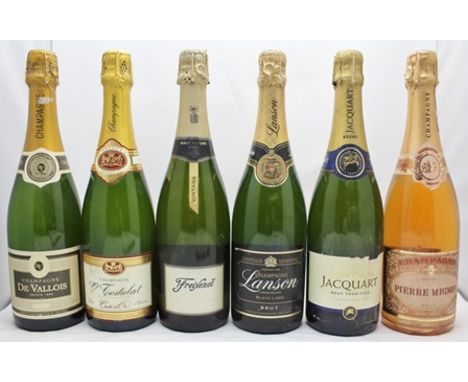SIX ASSORTED CHAMPAGNES/SPARKLING WINES; Lanson Black Label NV Brut, Champage de Vallois NV Brut, V Testulat NV Brut, Pierre 