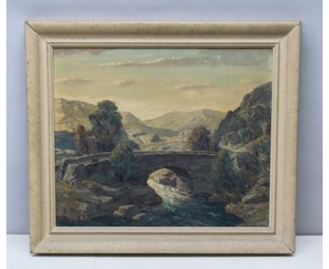 GEORGE GRAINGER SMITH "Old Stone Bridge" a mid-20th century Oil on board, signed, 50cm x 60cm, in exhibition painted frame, t