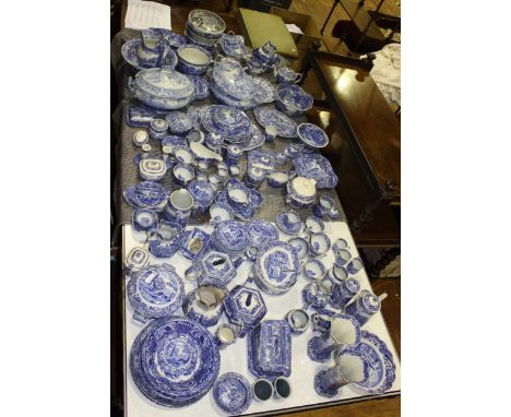An extensive matched collection of Copeland Spode Italian blue and white ceramics, including tureens, a pair of vases, two he