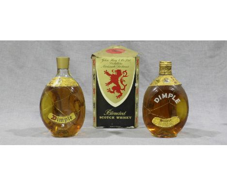 Two bottles of Dimple Scotch Whiskey, one with original box