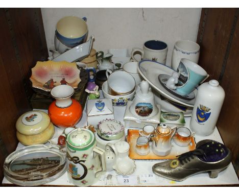 Section 23: A selection of various Portsmouth and Southsea crested china, including a mini tea set, silver rimmed dish, tea c