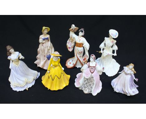 A collection of 7 various ceramic ladies, including 3 by Coalport; Madam Butterfly, Jennifer and another, 2 by Royal Worceste