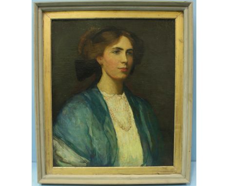 Flora Lion (1878-1958) Half length portrait study of a female. Signed and dated '08' oil on canvas, (canvas has possibly been