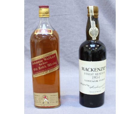 A 1954 bottle of Mackenzie's finest reserve vintage port, level top shoulder, together with Johnnie Walker Red Label Old scot