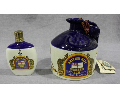 A 1 Litre British Navy Pusser's Rum in wade ceramic decanter,  95.5 proof 54.5% volume, together with a smaller 200ml hip fla