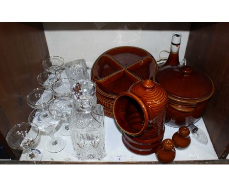 Section 8: A set of 6 Babycham glasses and another, together with a glass decanter with 4 glasses and a quantity of Denmead p