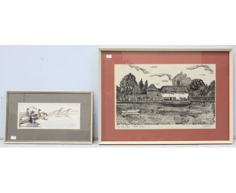 Richard Joicey RMSA (1925-1995) A landscape of Geese with Langstone harbour in the background, watercolour on paper, signed "