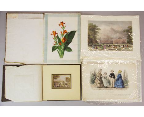 Two unframed book mounted Chinese paintings on rice paper with notation dating 1892, 18 x 25cm. Together with a small group o