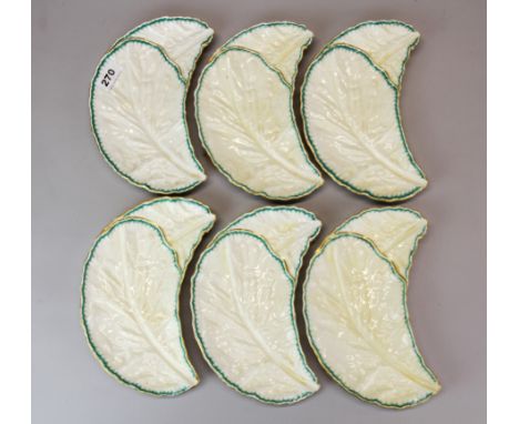 A set of six Royal Worcester leaf dishes c. 1890, L. 24cm.