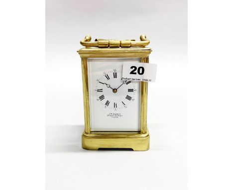 An attractive JW Benson gilt brass carriage clock with eight day movement, understood to be in working order, H. 16.5cm. Refu