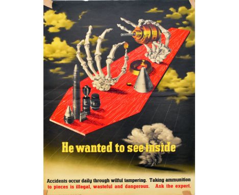 After Abram Games (1914-1996) Curiosity Ignorance Bravado 1943, and He wanted to See Inside lithograph posters printed by Alf