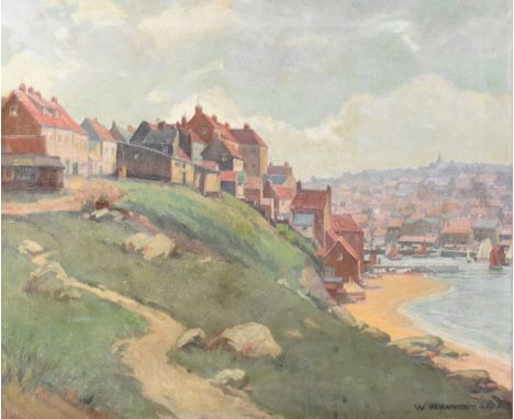 Walter Ashworth (British 1883-1952) Coastal Town, signed lower right, oil on canvas, measurements 51 x 61 cm, frame 62.5 x 72