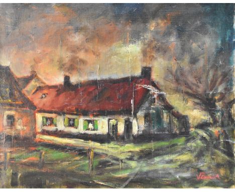 R Coxon (British School 20th Century) Waterside cottage, oil on canvas, measurements 65 x 81 cm, together with a smaller work