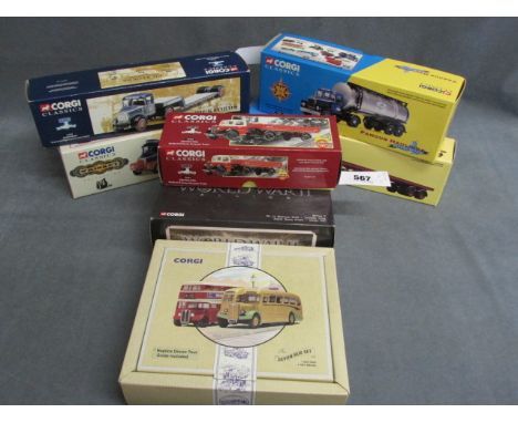 Seven mixed boxed Corgi vehicles including Commercials from Corgi, Famous Hauliers, British Rail, Whiskey, Pickfords, World W