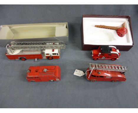 Two play worn Dinky Fire Engines including 555 (paint loss to both) plus boxed Matchbox M-O-Y FK-7 and boxed Conrad 5503 Engi