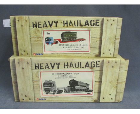 Two boxed 1:50 ltd edn Corgi Heavy Haulage including CC13203 DAF XF Super Space Cab, King Trailer & Locomotive Load and CC132