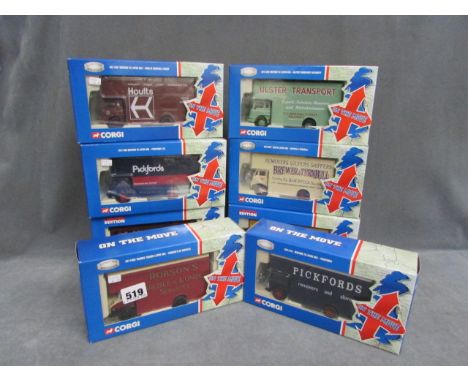 Eight boxed Corgi Ltd Edn On the Move Luton Vans including CC11407, CC11412, CC13307, CC11408, CC11003, CC11406, CC11002 and 