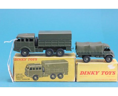 Two boxed French Dinky military vehicles including 821 Army Covered Wagon 'Unimog' Mercedes vg with gd box that has some wear