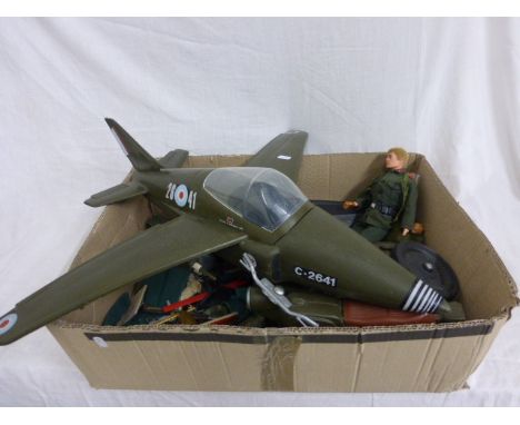 Collection of vintage Action Man dolls and accessories including clothing, vehicles, weaponry etc