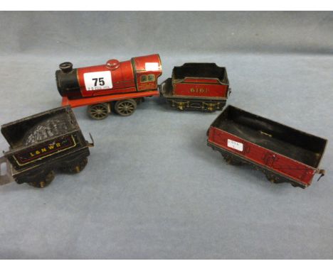 Hornby O gauge 6161 engine & tender with red livery plus a black L&NWR tender and a truck
