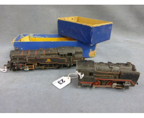 Boxed Hornby Dublo BR 80054 engine in black livery (top of box missing) and a Trix Express 20052 engine in black