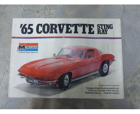 Boxed Monogram 1:8 Corvette Sting Ray plastic model kit unmade and appears complete