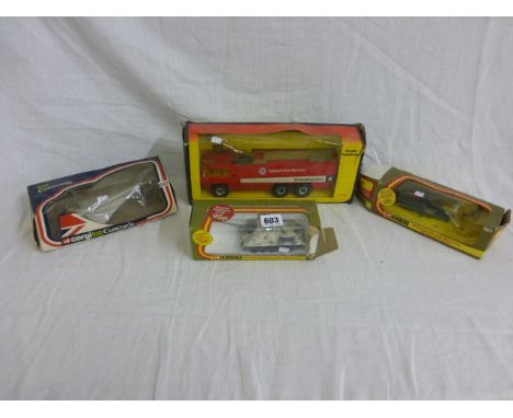 Four boxed Corgi die cast vehicles including 923 Sikorsky CH-54A Skycrane US Army Helicopter, 650 British Airways Concorde, 9