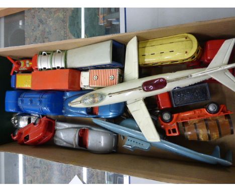 Good collection of 18 mixed clockwork, tin plate, friction vehicles including Timpo x2, Brimtoy Lyons Lorry (no cab), Made in