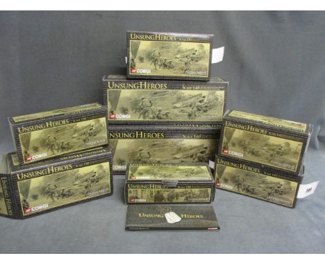 Eight boxed Corgi Unsung Heroes vehicles including US50303, US50204, US405, US50105, US51101, US50303, US51202 & US50204