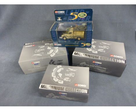 Three boxed Corgi Millennium Collection vehicles including 07105 Land Rover, 80107 Fowler B6 Super Lion Showmans Engine and 4