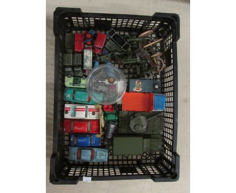 Quantity of die cast vehicles including Dinky, Britains, Matchbox, Corgi etc playworn