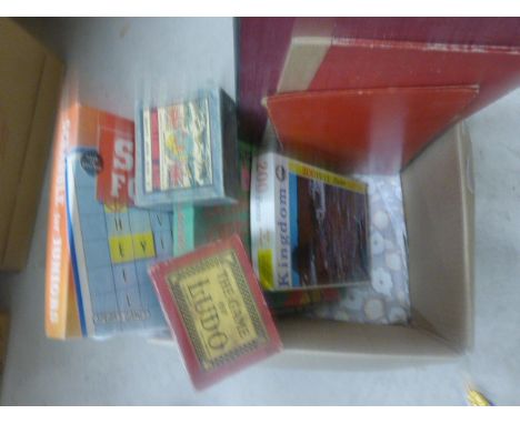 Box of vintage games including Buy British New Map game, Noddy Lacing Cards, Ilex Series Ludo etc