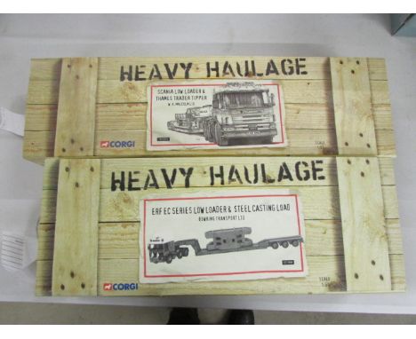 Two boxed 1:50 ltd edn Corgi Heavy Haulage including CC11909 ERF EC Series Low Loader & Steel Casting Load and CC12210 Scania
