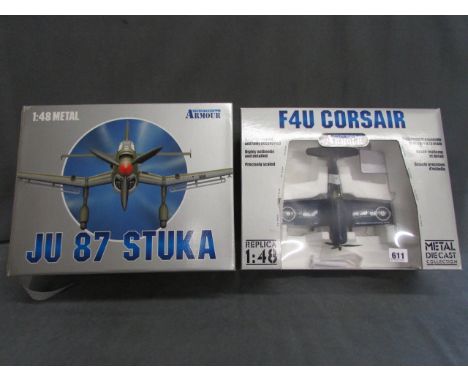 Two boxed Armour Collection 1:48 scale planes including F4U Corsair and JU87 Stuka