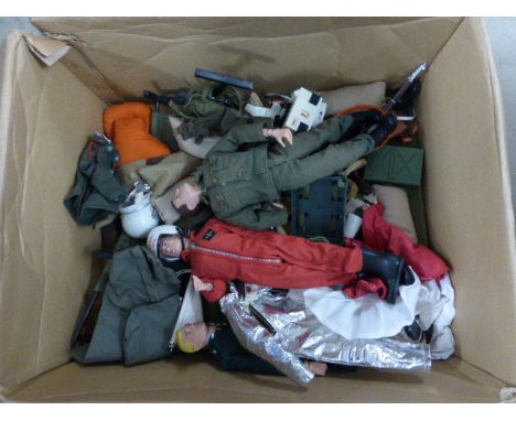 Good quantity of vintage Action Man accessories including three dolls