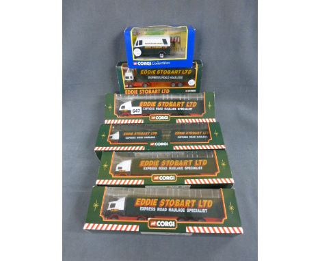 Six Boxed Corgi Eddie Stobart Vehicles including Curtain Side Lorries and a Roadside Maintenance Van