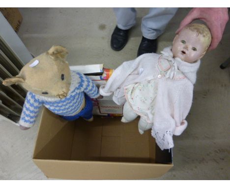 Reliable (Canada) Doll, a vintage Bear and a boxed Chinese Chequers game