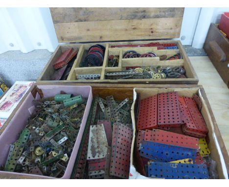 A Wooden Box with Meccano engraved to top plus another drawer full of Vintage Meccano