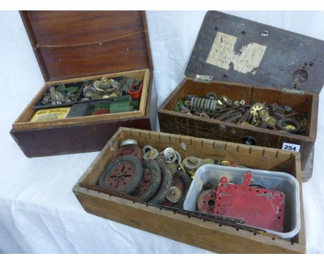 Three Wooden Boxes containing various Vintage Meccano