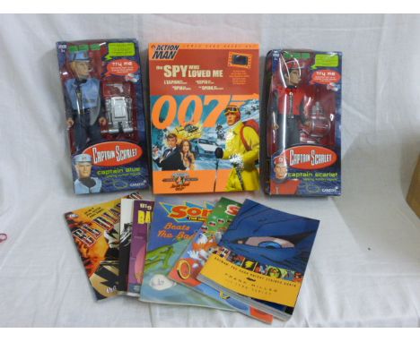 A Box with Boxed Captain Scarlet and Captain Blue Figures plus a Boxed Limited Edition Action Man James Bond 007 'The Spy who