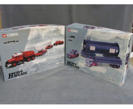 Two boxed 1:50 ltd edn Corgi Heavy Haulage including 31014 Sunter Brothers Guy Invincible Long Platform Trailer, Pipe Load & 