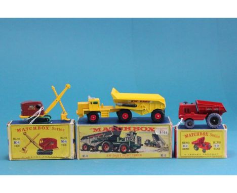 Three boxed Matchbox vehicles including King Size K-2 KW Dart Dump Truck vg with gd box, King Size K-2 Muir Hill Dumper vg wi