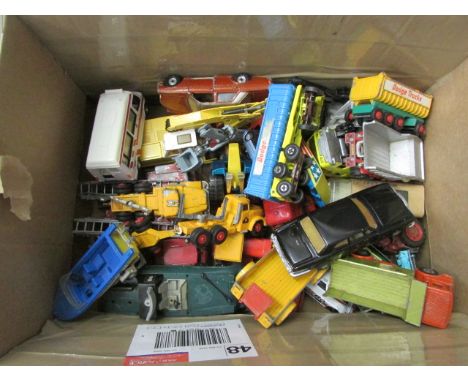Mixed box of play worn die cast vehicles including Corgi and Matchbox