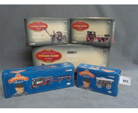 Three boxed 1:50 Corgi Vintage Glory of Steam vehicles including Sentinel Flatbed Wagon Guiness, Fowler B6 Crane Engine Marst